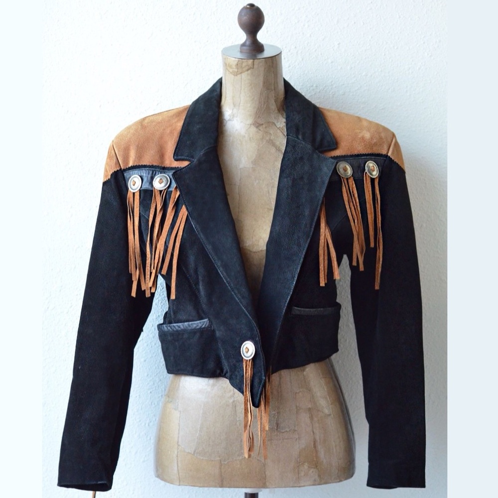 Vintage Western Suede Fringe Crop Jacket brown and tan / orange brown by SCULLY